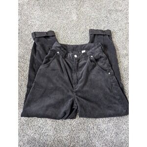 HM Divided Women Black Corduroy High Waisted Tapered Pants Cuffed Trousers